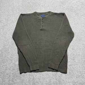 High Sierra Henley Shirt Mens Small Olive Green Waffle Knit Longsleeve Cotton